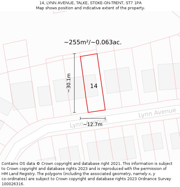 14, LYNN AVENUE, TALKE, STOKE-ON-TRENT, ST7 1PA: Plot and title map