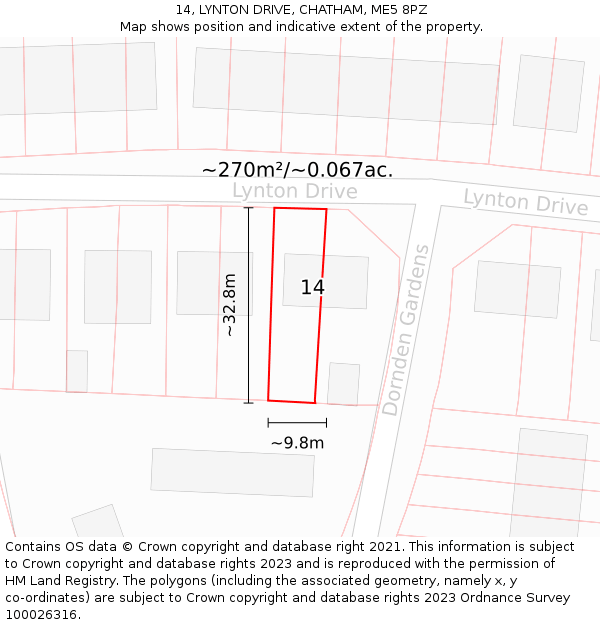 14, LYNTON DRIVE, CHATHAM, ME5 8PZ: Plot and title map