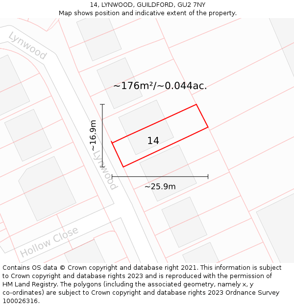 14, LYNWOOD, GUILDFORD, GU2 7NY: Plot and title map