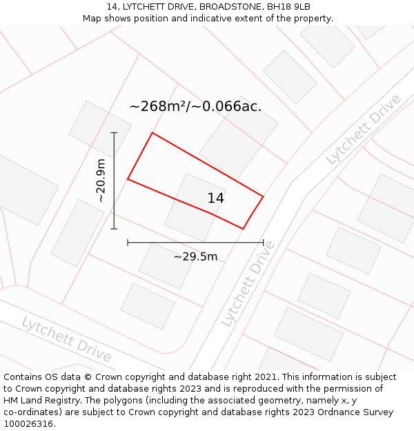 14, LYTCHETT DRIVE, BROADSTONE, BH18 9LB: Plot and title map