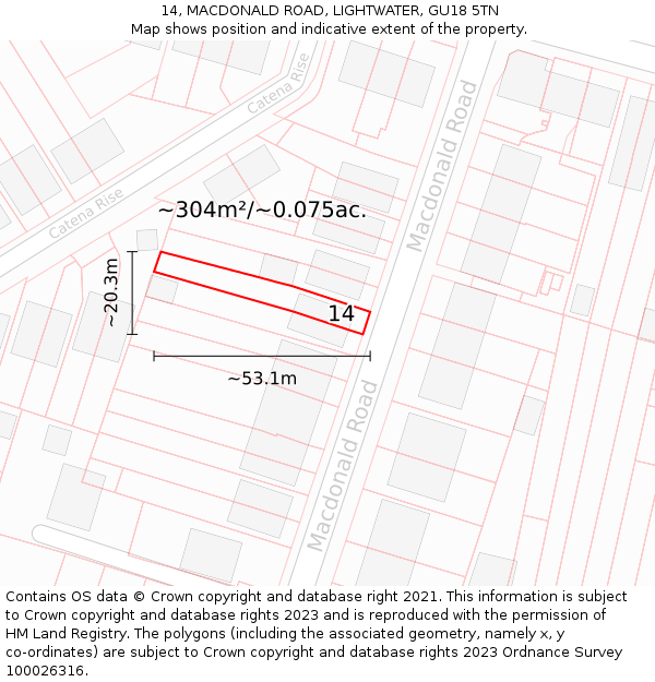 14, MACDONALD ROAD, LIGHTWATER, GU18 5TN: Plot and title map