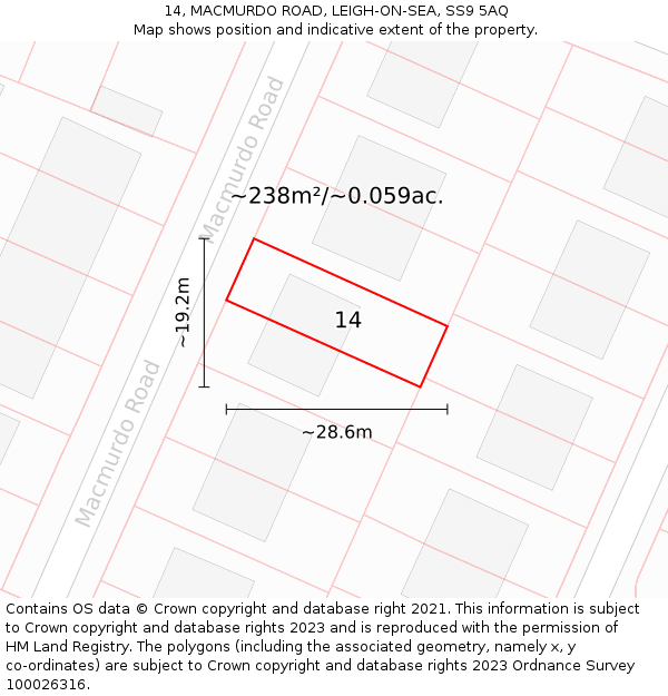 14, MACMURDO ROAD, LEIGH-ON-SEA, SS9 5AQ: Plot and title map