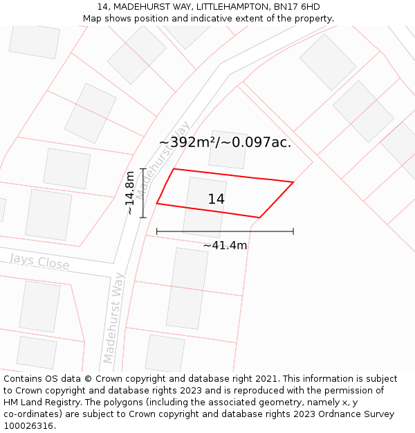 14, MADEHURST WAY, LITTLEHAMPTON, BN17 6HD: Plot and title map