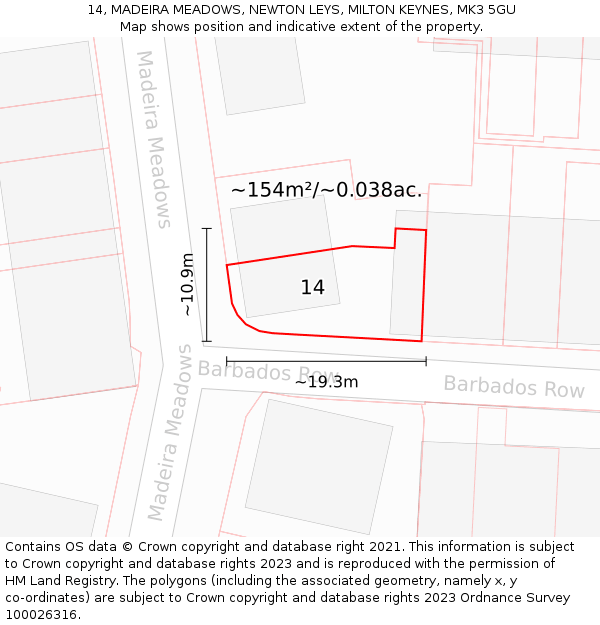 14, MADEIRA MEADOWS, NEWTON LEYS, MILTON KEYNES, MK3 5GU: Plot and title map