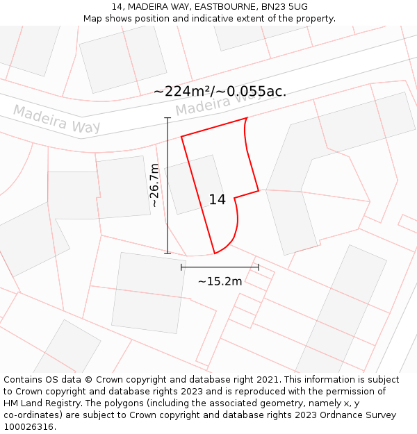 14, MADEIRA WAY, EASTBOURNE, BN23 5UG: Plot and title map