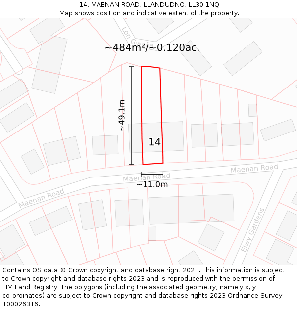 14, MAENAN ROAD, LLANDUDNO, LL30 1NQ: Plot and title map