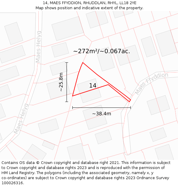 14, MAES FFYDDION, RHUDDLAN, RHYL, LL18 2YE: Plot and title map