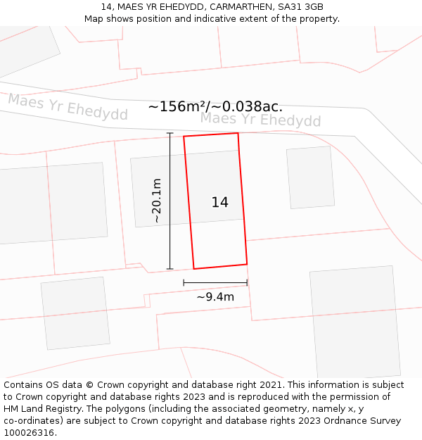 14, MAES YR EHEDYDD, CARMARTHEN, SA31 3GB: Plot and title map