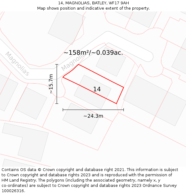 14, MAGNOLIAS, BATLEY, WF17 9AH: Plot and title map