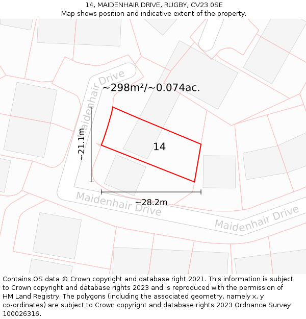 14, MAIDENHAIR DRIVE, RUGBY, CV23 0SE: Plot and title map