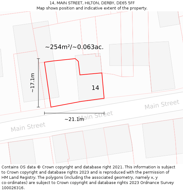 14, MAIN STREET, HILTON, DERBY, DE65 5FF: Plot and title map