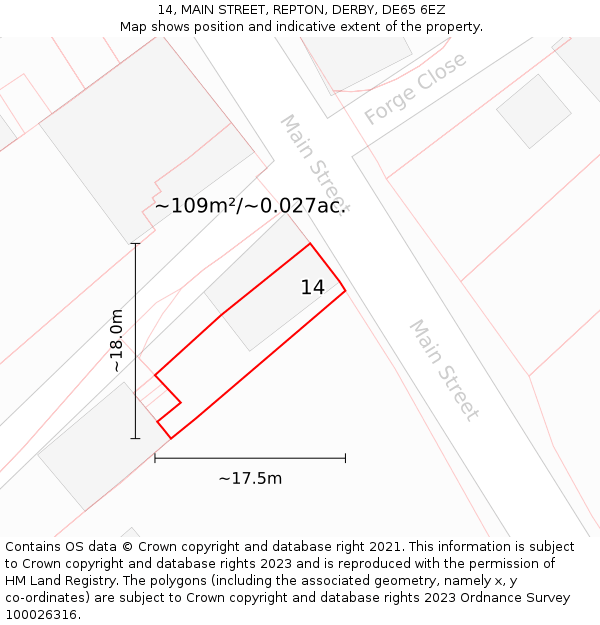 14, MAIN STREET, REPTON, DERBY, DE65 6EZ: Plot and title map