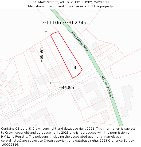 14, MAIN STREET, WILLOUGHBY, RUGBY, CV23 8BH: Plot and title map