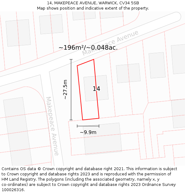 14, MAKEPEACE AVENUE, WARWICK, CV34 5SB: Plot and title map