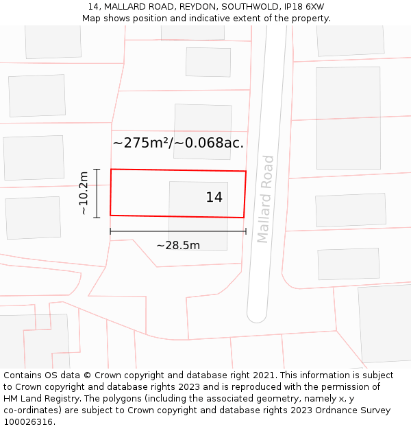 14, MALLARD ROAD, REYDON, SOUTHWOLD, IP18 6XW: Plot and title map