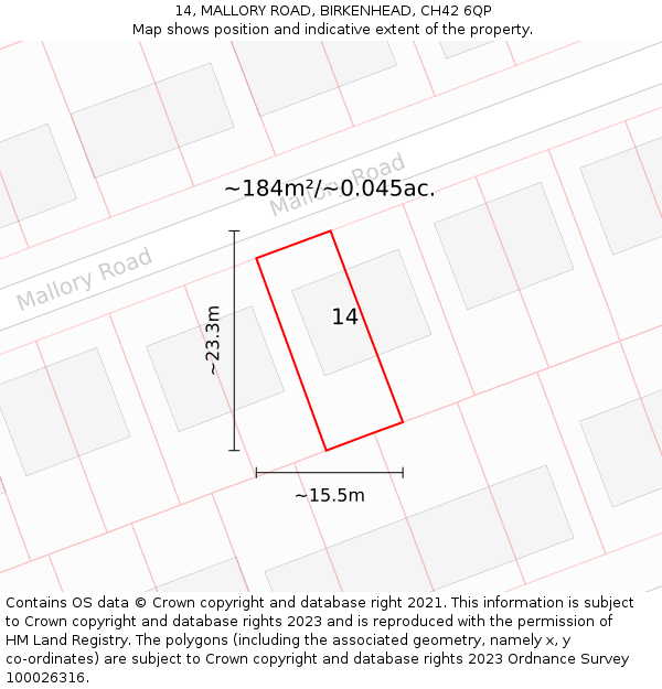 14, MALLORY ROAD, BIRKENHEAD, CH42 6QP: Plot and title map