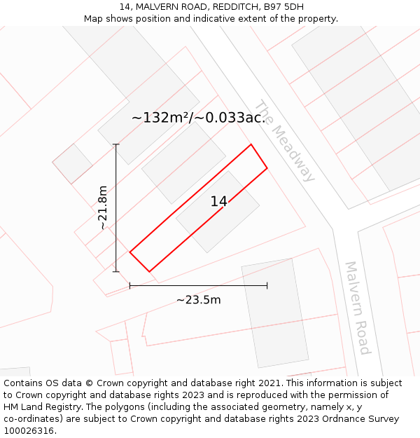 14, MALVERN ROAD, REDDITCH, B97 5DH: Plot and title map