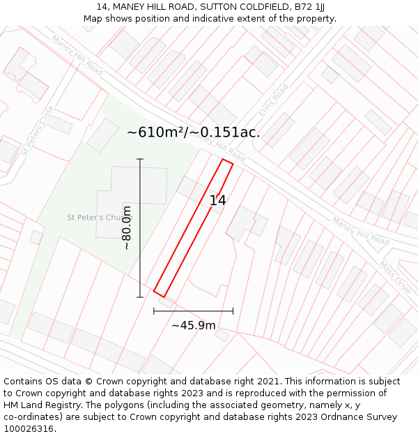 14, MANEY HILL ROAD, SUTTON COLDFIELD, B72 1JJ: Plot and title map