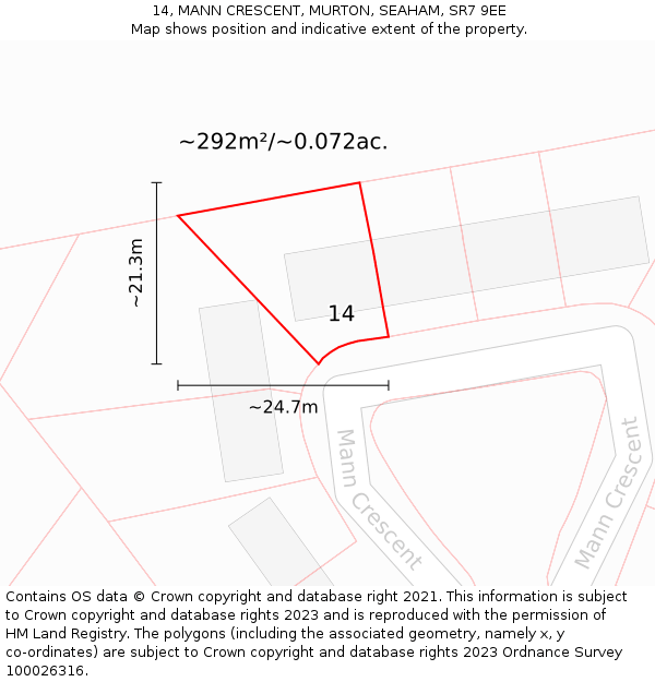 14, MANN CRESCENT, MURTON, SEAHAM, SR7 9EE: Plot and title map