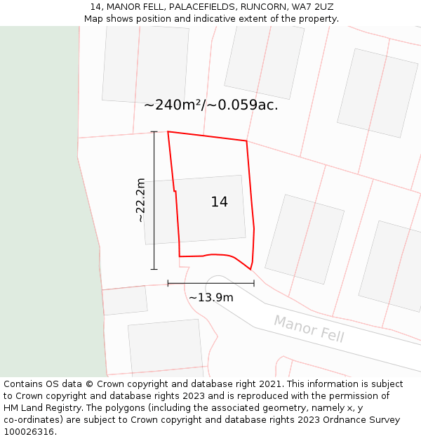 14, MANOR FELL, PALACEFIELDS, RUNCORN, WA7 2UZ: Plot and title map