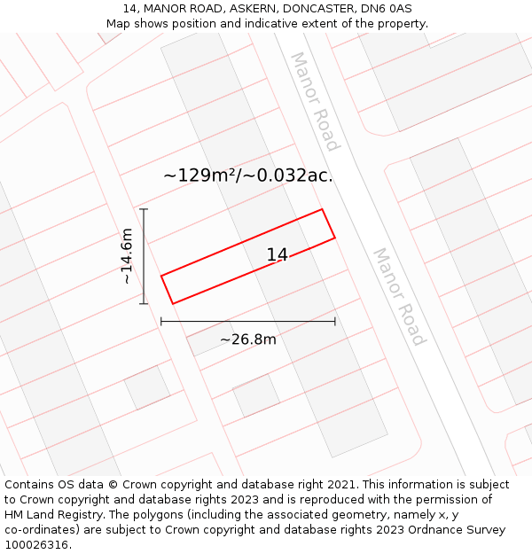 14, MANOR ROAD, ASKERN, DONCASTER, DN6 0AS: Plot and title map