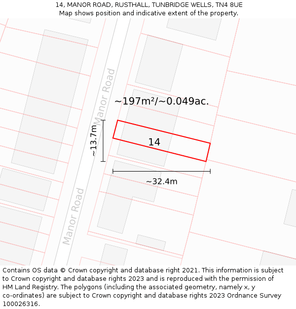 14, MANOR ROAD, RUSTHALL, TUNBRIDGE WELLS, TN4 8UE: Plot and title map