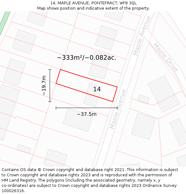 14, MAPLE AVENUE, PONTEFRACT, WF8 3QL: Plot and title map