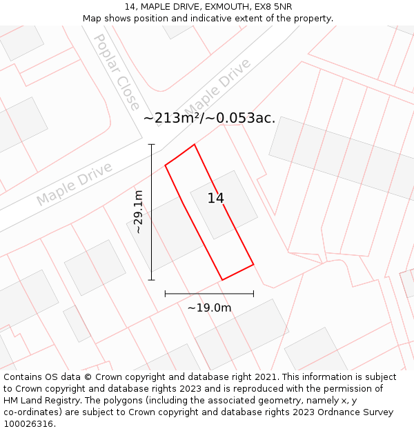 14, MAPLE DRIVE, EXMOUTH, EX8 5NR: Plot and title map