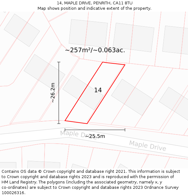 14, MAPLE DRIVE, PENRITH, CA11 8TU: Plot and title map