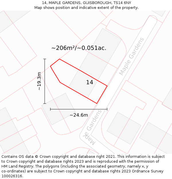 14, MAPLE GARDENS, GUISBOROUGH, TS14 6NY: Plot and title map