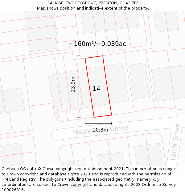 14, MAPLEWOOD GROVE, PRENTON, CH43 7FE: Plot and title map