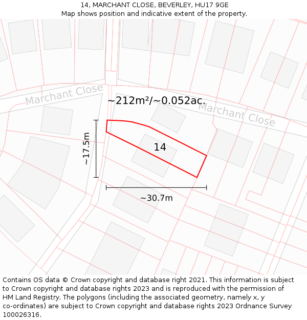 14, MARCHANT CLOSE, BEVERLEY, HU17 9GE: Plot and title map