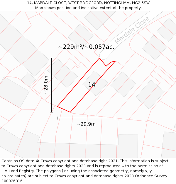 14, MARDALE CLOSE, WEST BRIDGFORD, NOTTINGHAM, NG2 6SW: Plot and title map