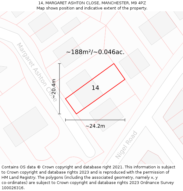 14, MARGARET ASHTON CLOSE, MANCHESTER, M9 4PZ: Plot and title map