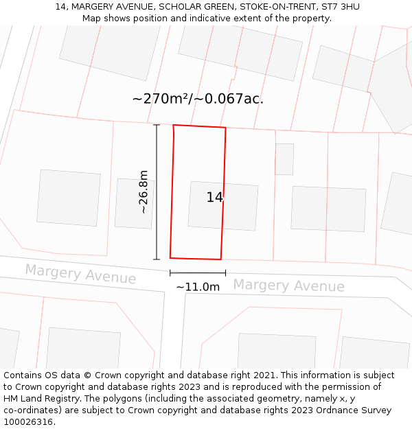 14, MARGERY AVENUE, SCHOLAR GREEN, STOKE-ON-TRENT, ST7 3HU: Plot and title map