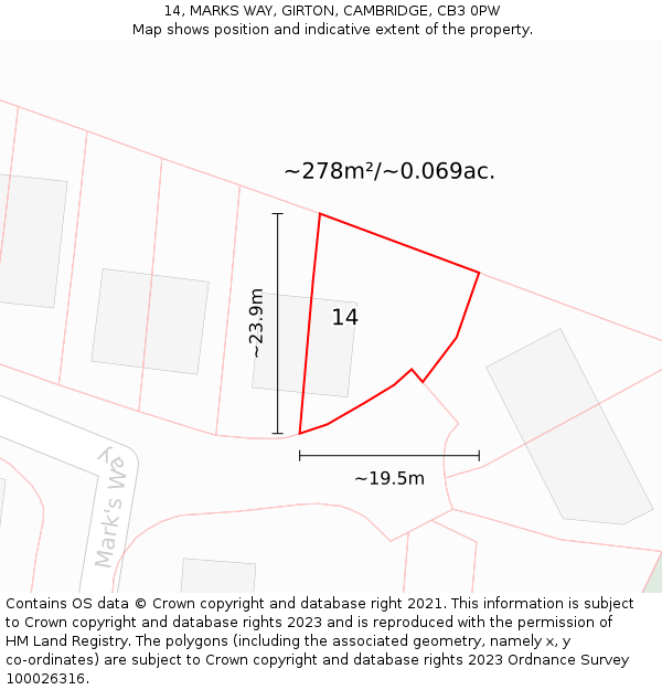 14, MARKS WAY, GIRTON, CAMBRIDGE, CB3 0PW: Plot and title map