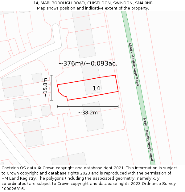 14, MARLBOROUGH ROAD, CHISELDON, SWINDON, SN4 0NR: Plot and title map
