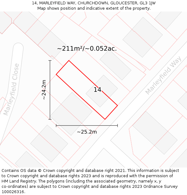 14, MARLEYFIELD WAY, CHURCHDOWN, GLOUCESTER, GL3 1JW: Plot and title map