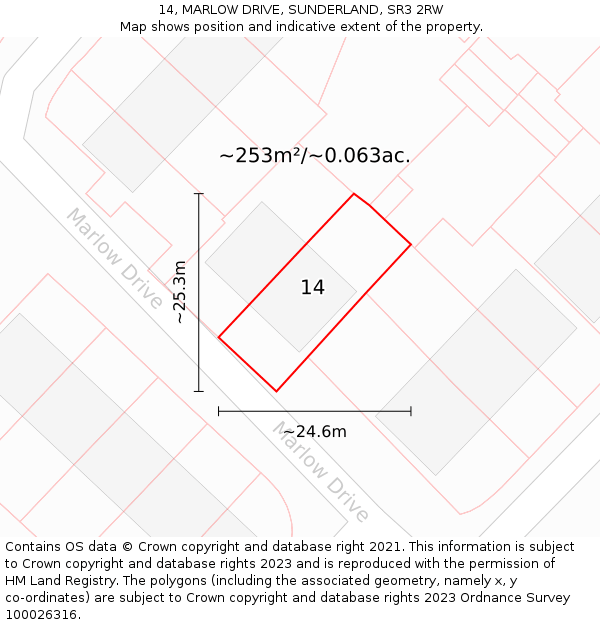 14, MARLOW DRIVE, SUNDERLAND, SR3 2RW: Plot and title map