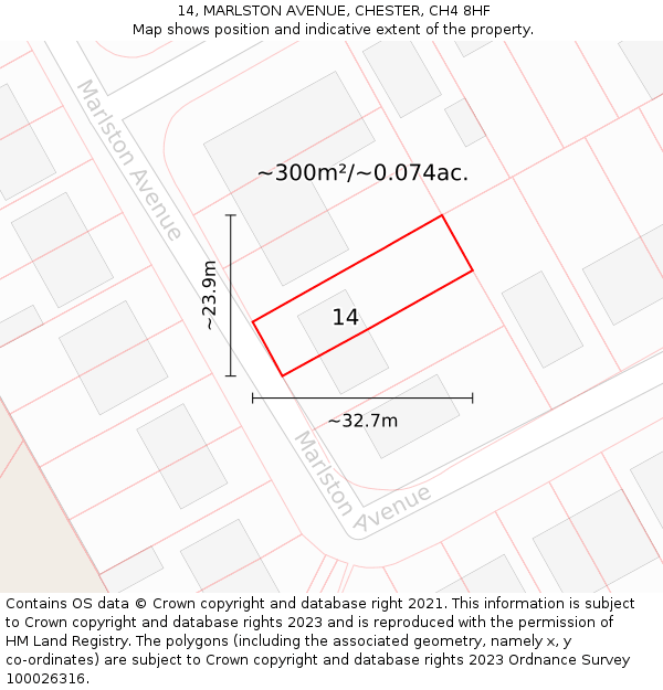 14, MARLSTON AVENUE, CHESTER, CH4 8HF: Plot and title map