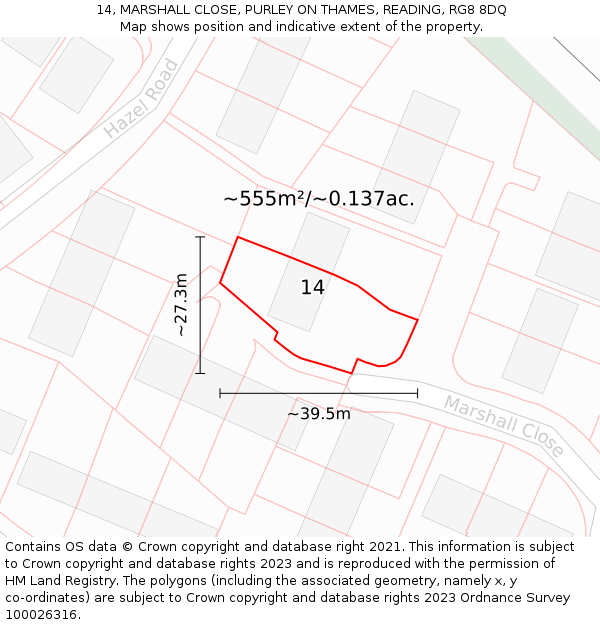 14, MARSHALL CLOSE, PURLEY ON THAMES, READING, RG8 8DQ: Plot and title map