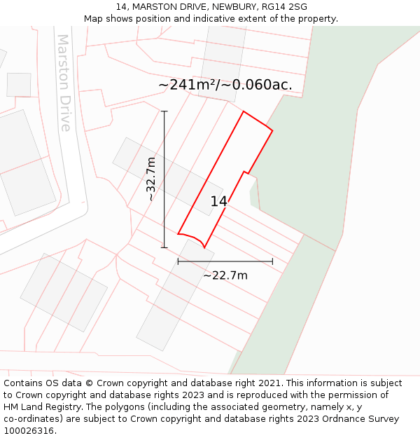 14, MARSTON DRIVE, NEWBURY, RG14 2SG: Plot and title map