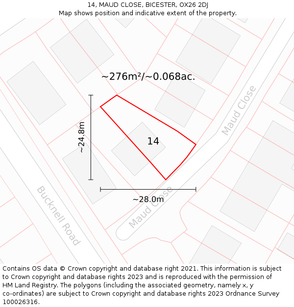 14, MAUD CLOSE, BICESTER, OX26 2DJ: Plot and title map