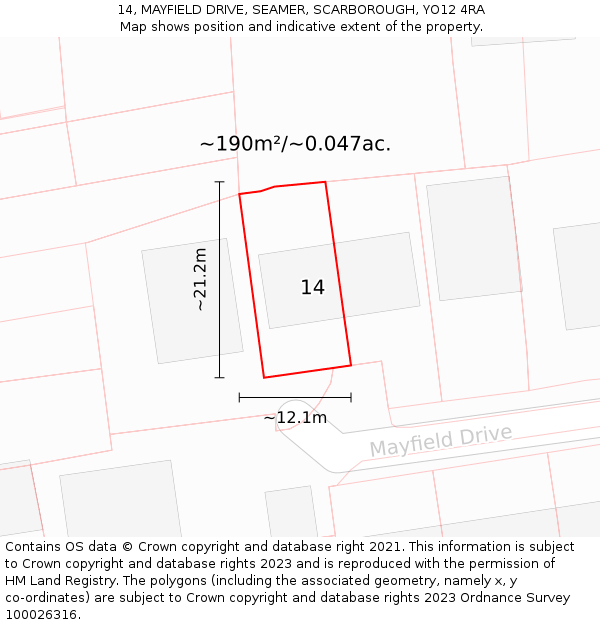 14, MAYFIELD DRIVE, SEAMER, SCARBOROUGH, YO12 4RA: Plot and title map