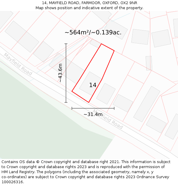 14, MAYFIELD ROAD, FARMOOR, OXFORD, OX2 9NR: Plot and title map