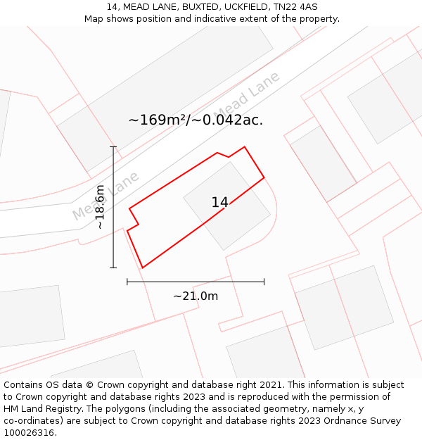 14, MEAD LANE, BUXTED, UCKFIELD, TN22 4AS: Plot and title map