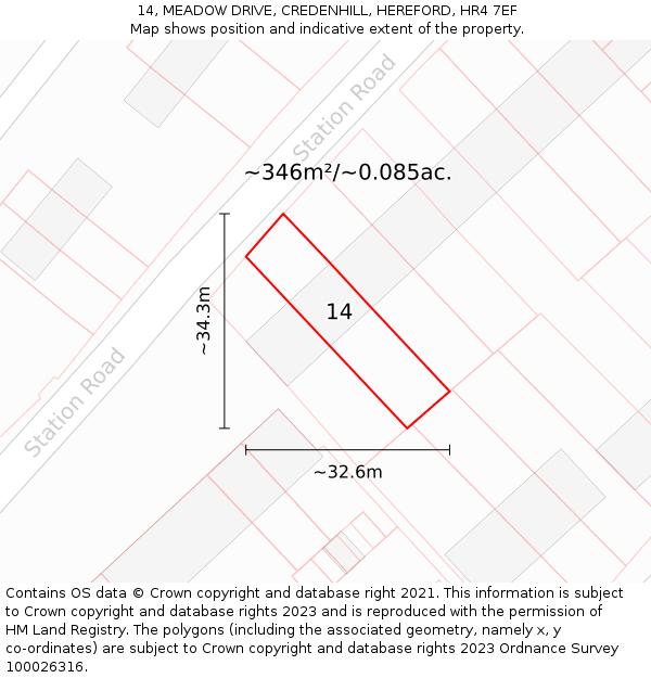 14, MEADOW DRIVE, CREDENHILL, HEREFORD, HR4 7EF: Plot and title map