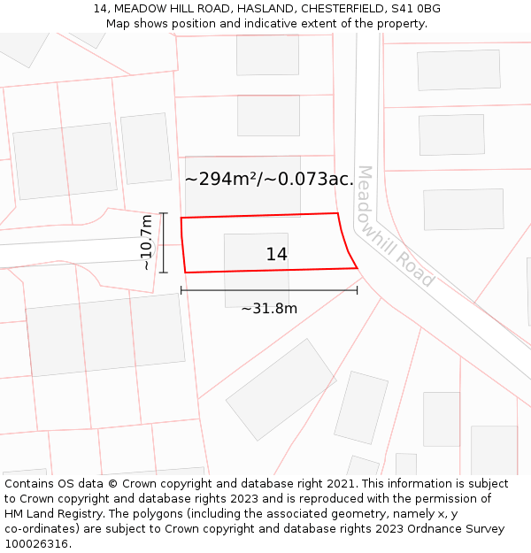 14, MEADOW HILL ROAD, HASLAND, CHESTERFIELD, S41 0BG: Plot and title map