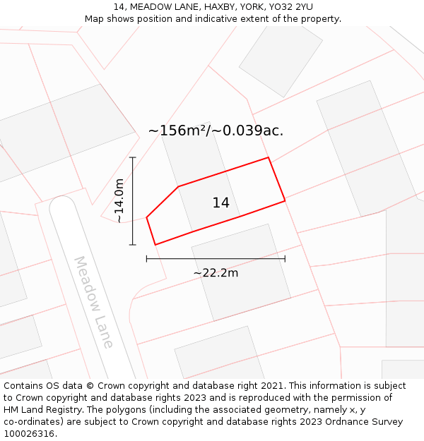 14, MEADOW LANE, HAXBY, YORK, YO32 2YU: Plot and title map