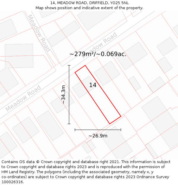 14, MEADOW ROAD, DRIFFIELD, YO25 5NL: Plot and title map